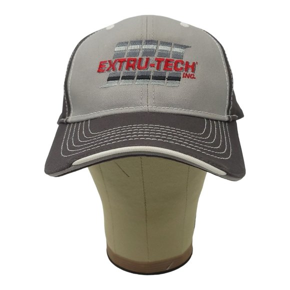 Extru Tech Strapback Cap Embroidered Patch Logo Trucker Baseball Hat Gray - Picture 5 of 12